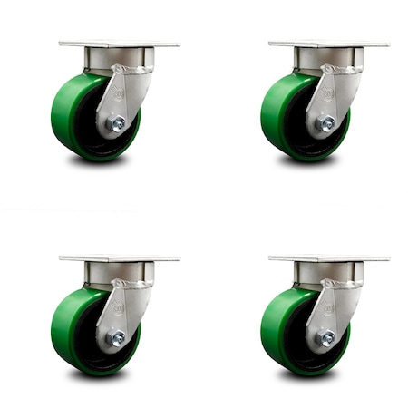 Service Caster 4 Inch Kingpinless Green Poly on Steel Wheel Swivel Top Plate Caster, 4PK SCC-KP30S420-PUR-GB-4